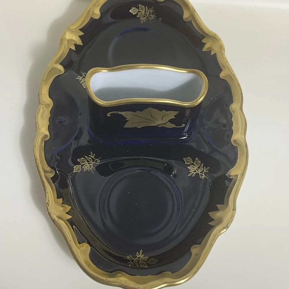 Vintage and Rare Echt Weimar- Kobalt 59 Elegant Gold and Blue Table Dish